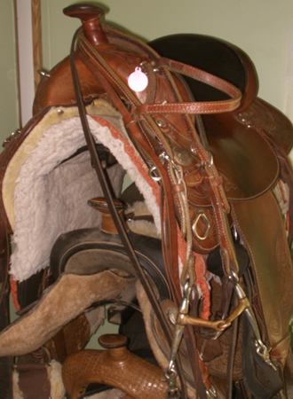 Tack or Gear is the horse term for saddles, bridles and such