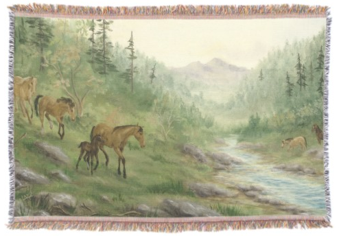 Mountain Horses Throw Blanket